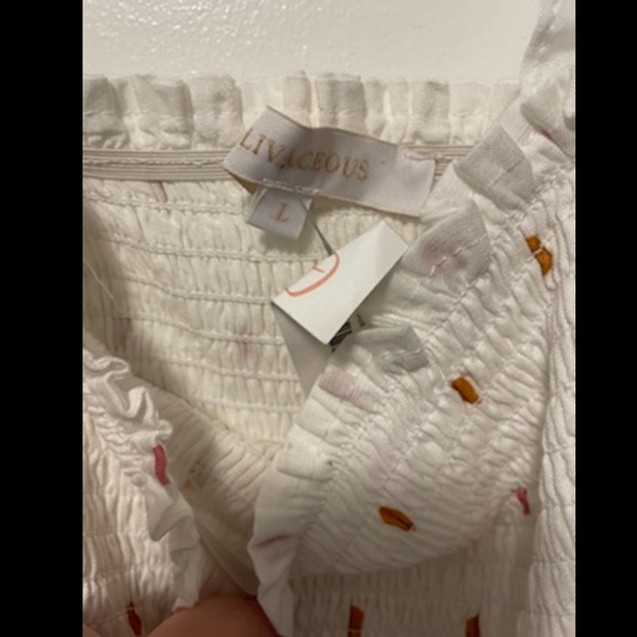 ***NWT OLIVIACEOUS WOMENS WHITE SMOCKED DRESS WITH POLKA DOTS SIZE LARGE - Picture 7 of 7